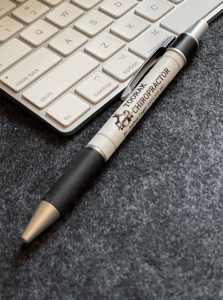 Blogs Toorak Chiropractor Retractable Pen in black and white